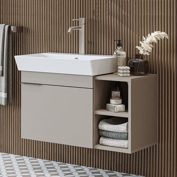 Roomart LYCIA-82 Badmöbel Set– 2-teiliges Badezimmermöbel Set - Waschbecken mit Unterschrank - H 9.5 x B 38.6 x T 50 cm • Beige