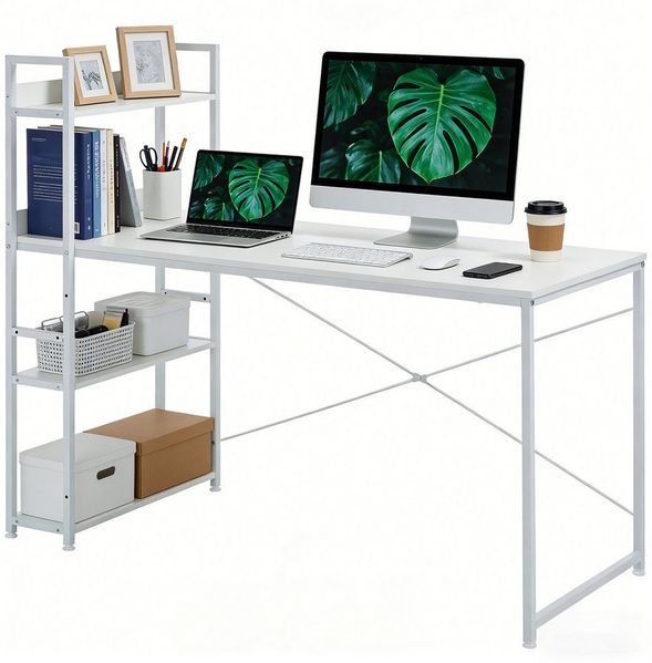 ANYSUN Schreibtisch Computertisch mit Regalböden rechts oder Links (1-St, 1 Tisch), Bürotisch Gamingtisch mit verstellbarer Ablage 120 / 140 cm