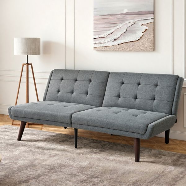 Flieks 2-Sitzer Sofa Bett, 5-fach verstellbare Rückenlehne, Gästebett & Loveseat, Leinen, Grau