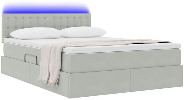 vidaXL LED-Speicherbett mit Matratze Hellgrau 140 x 200 cm Samt 3371517 Bild 3