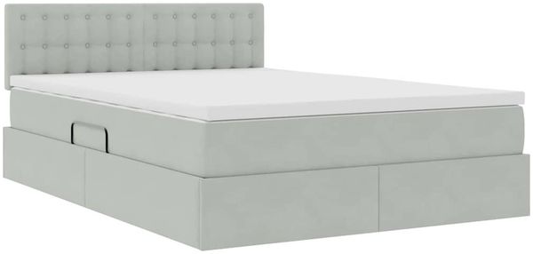 vidaXL LED-Speicherbett mit Matratze Hellgrau 140 x 200 cm Samt 3371517 Bild 6