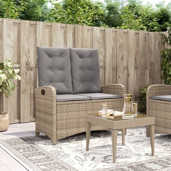 vidaXL Gartenbank Verstellbar mit Kissen Beige Poly Rattan 368220