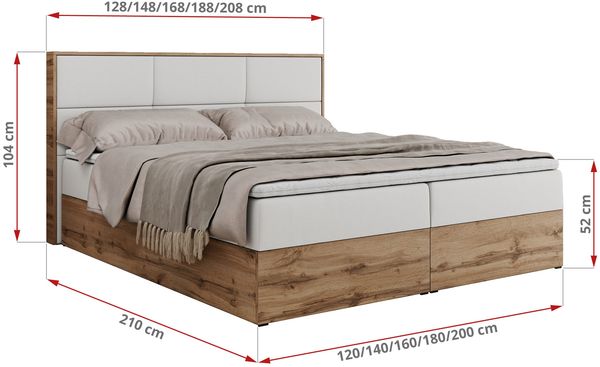 Boxspringbett mit Kopfteil und Topper, Polsterbett - ALBERO 2 - 160 x 200 cm - Weiß Kunstleder - H4 Bild 6