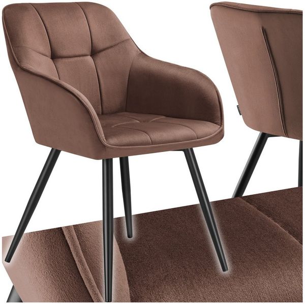 tectake Esszimmerstuhl Polstersessel gepolstert, in Samtoptik, gesteppt, 58 x 62 x 82 cm (Küchenstuhl Marilyn in braun/schwarz, 1 St), durchgehende Lehne, Stahlbeine, bodenschonend, Belastbarkeit 120 kg