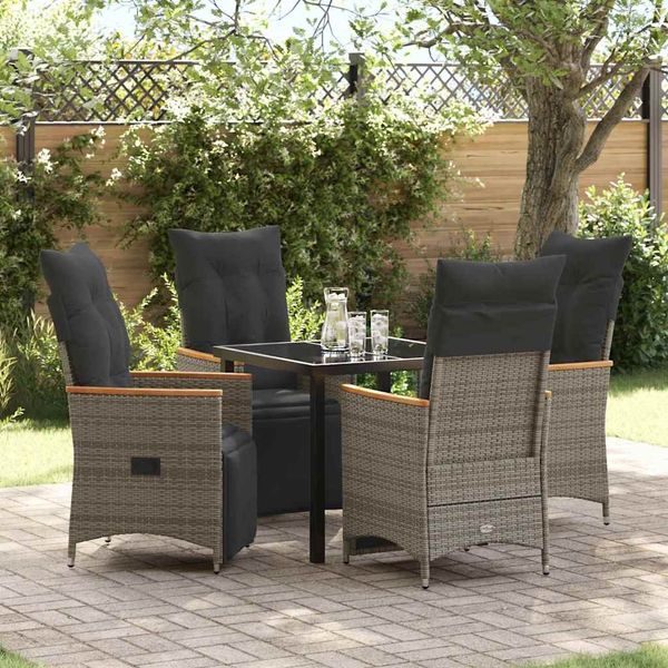 vidaXL Garten Essgruppe mit Kissen 5 pcs Grau Poly-Rattan 3379626