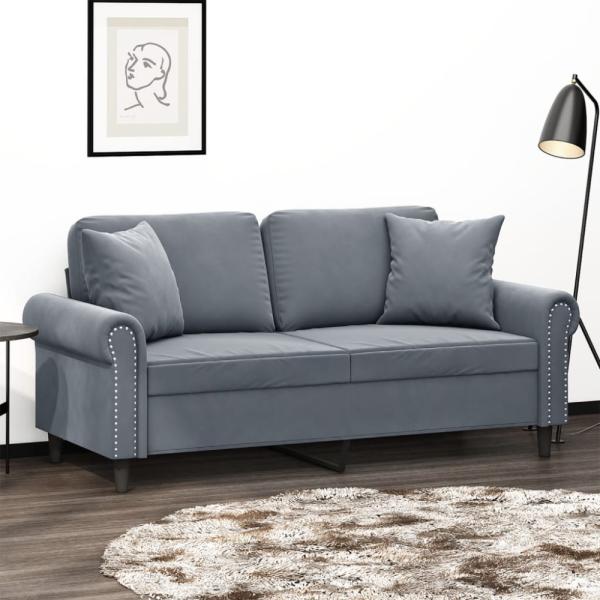 vidaXL 2-Sitzer-Sofa mit Zierkissen Dunkelgrau 140 cm Samt 3200946