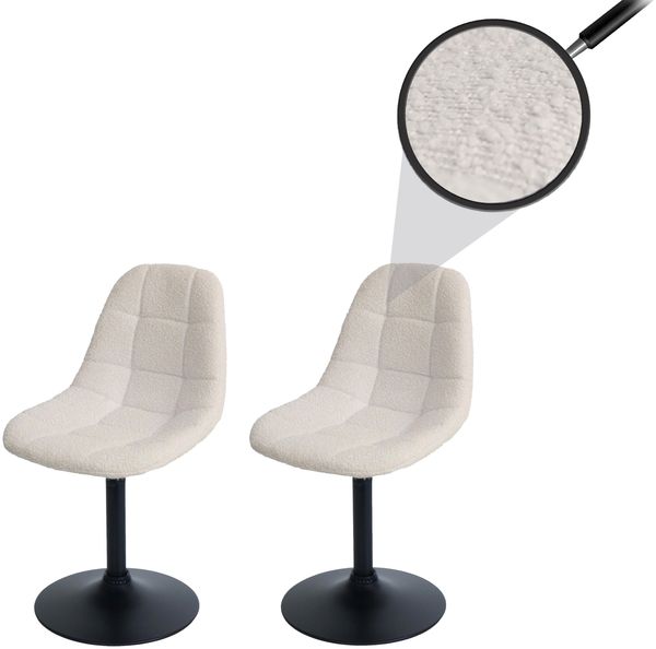 2er-Set Esszimmerstuhl HWC-A60, Küchenstuhl Stuhl Drehstuhl, Stahl FSC® Stoff/Textil Bouclé (450g/m²) ~ beige