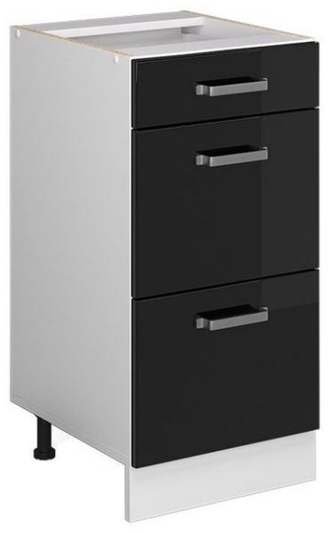 Vicco Küchenunterschrank R-Line, Schwarz Hochglanz/Weiß, 40 cm mit Schubladen, ohne Arbeitsplatte