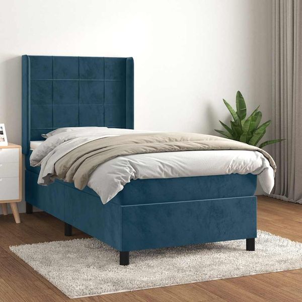 vidaXL Boxspringbett mit Matratze Dunkelblau 90x190 cm Samt 3132655