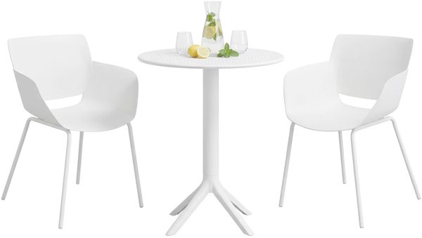 CLP Gartenmöbel-Set Siora mit 2 Bistrostühlen und rundem Esstisch 60 cm,weiß