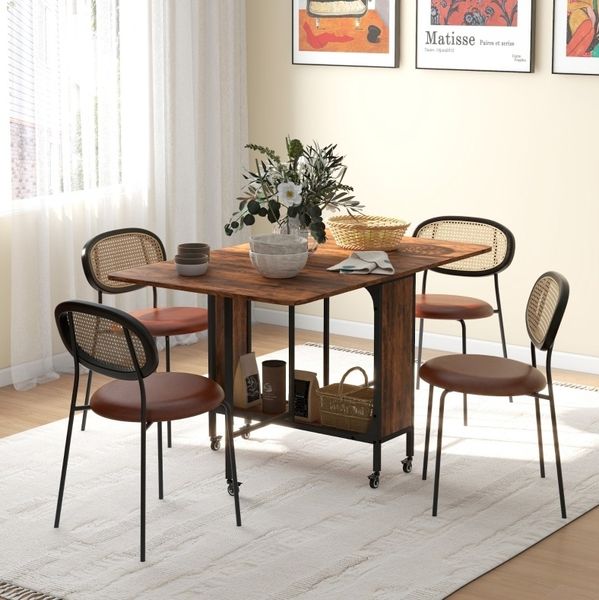 Esstisch-Set Klapptisch H 74 x T 80 x B 130 cm, ausziehbar mit Ablage und Rollen