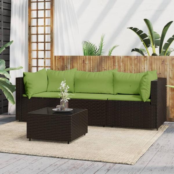 vidaXL 4-tlg. Garten-Lounge-Set mit Kissen Braun Poly Rattan 319831