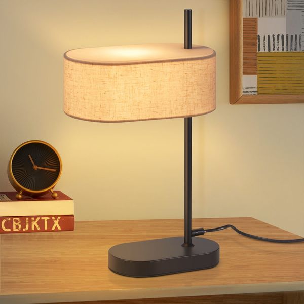 ZMH Nachttischlampe Schlafzimmer Tischlampe Vintage - 2er 44.5cm E14 Schwarz Tischleuchte Leinen Stoffschirm mit Schalter Kabel Retro für Wohnzimmer Büro (ohne Leuchtmittel)