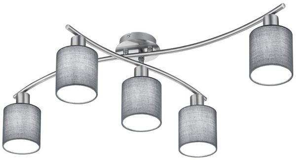 5 flammige LED Deckenleuchte mit Stoffschirmen Grau - Arm schwenkbar, B: 80cm