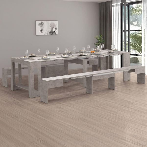 Dmora - Bank Torquato, Set mit 2 Sitzgelegenheiten für den Esstisch, ausziehbare Bänke, 290 x 25 x 45 cm, Grau