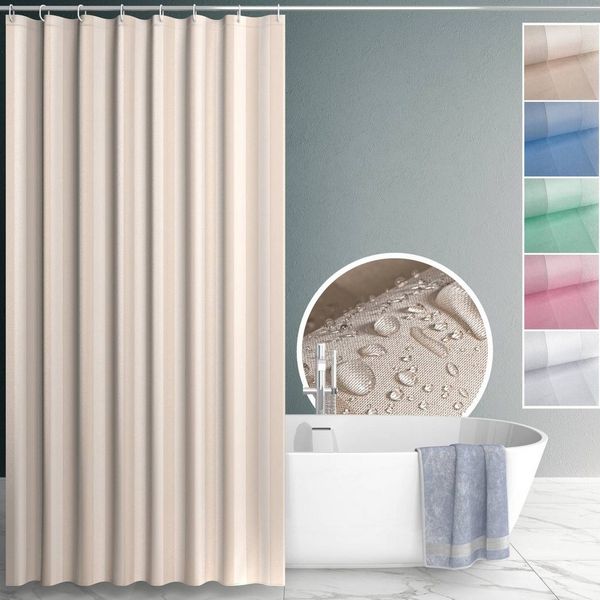 ANRO Duschvorhang aus Italien hochwertiger Badevorhang Textil mit Ösen und Haken Breite 120 cm (Packung, 1-tlg, Duschvorhang inkl. Aufhängeringe), robuster Vorhang Stangenaufhängung in Größe 200x120cm in natur