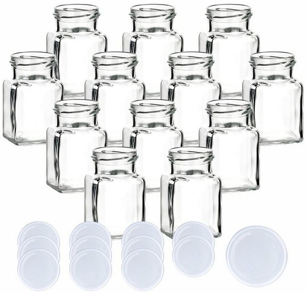gouveo Vorratsglas Einmachgläser 150 ml eckig mit Schraub-Deckel - Kleine Vorratsgläser, (12-tlg), Weiß