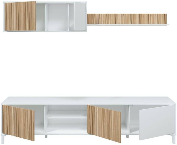 Dmora Wohnzimmermöbel Ailano, Modulares Wohnzimmerset, Mehrzweck-Wohnzimmermöbel, Moderner TV-Schrank, 200x40 h47 cm, Weiß und Eiche