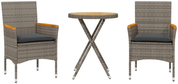 vidaXL 3-tlg. Bistro-Set mit Kissen Grau Poly Rattan & Akazienholz 3278754