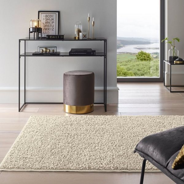 TaCa Home Langflor-Teppich Waschbarer Langflor-Teppich Rutschfest, rund, Höhe: 30 mm, Badematte Wohnzimmer Badezimmer Küche Flur, Creme - 120 cm rund