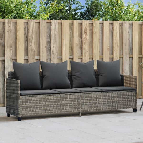 Sonnenliege, Gartenliege mit Kissen Grau Poly Rattan