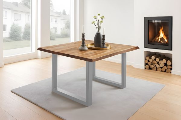 Esstisch Baumkante massiv Akazie natur 90 x 90 silber NIAH 69037674