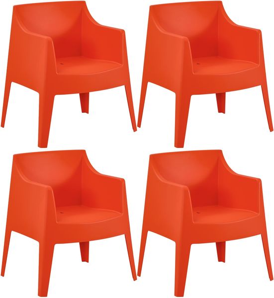Gartenstuhl HENRI 4er Set - 73 x 57 x 78 cm, Kunststoff, Orange | Stapelstuhl Loungestuhl Garten Outdoor-Stuhl
