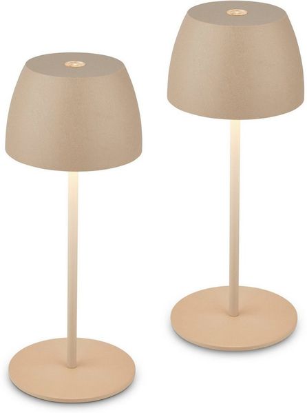 BRILONER - 2er Set Mini LED Tischlampe kabellos IP44 mit Touch, stufenlos dimmbar, Akku & Lichtquelle tauschbar, Nachttischlampe, Dekolampe, Akku Tischleuchte, 8x20 cm (DxH), Beige