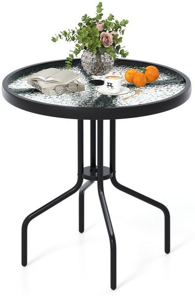 KOMFOTTEU Gartentisch, Beistelltisch Ø70cm, mit Glasplatt & 4cm Schirmloch