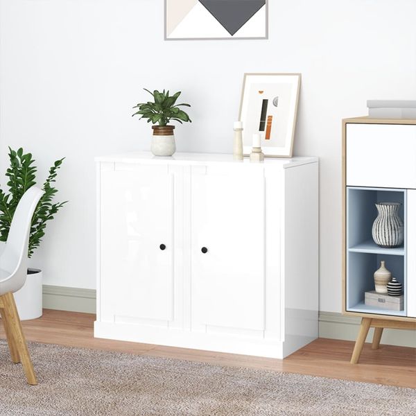 vidaXL Sideboards 2 Stk. Hochglanz-Weiß 37,5x35,5x67,5cm Holzwerkstoff 816205