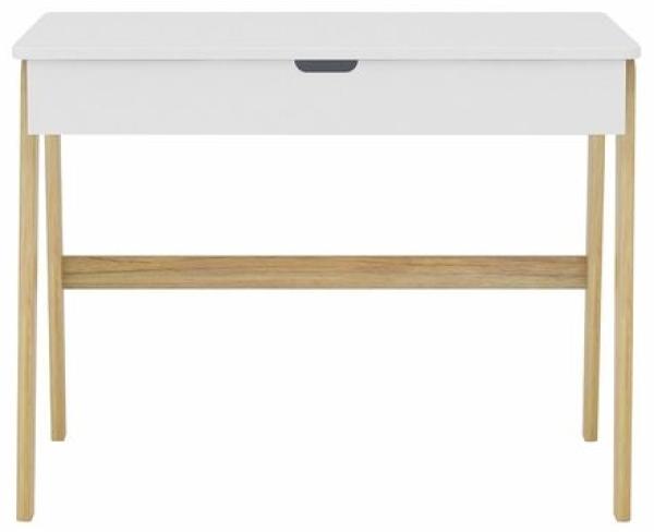 Schreibtisch 100 x 65 cm aus MDF Weiß mit Pinienholz Beinen und Schublade