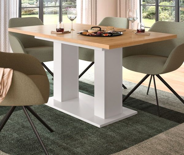 Esstisch Home-X in Eiche und weiß ausziehbar 150 - 190 cm