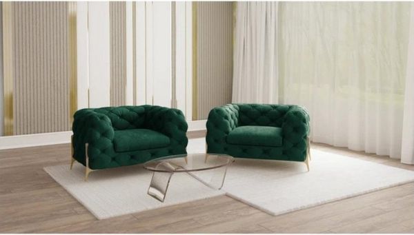 S-Style Möbel Chesterfield-Sessel Ashley mit Goldenen Metall Füßen, mit Wellenfederung