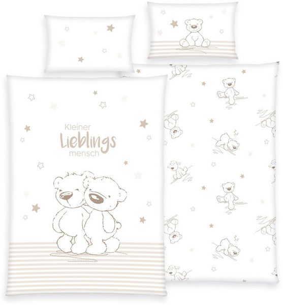 Lüttenhütt Kinderbettwäsche Kleiner Liebling in Gr. 100x135 und 135x200 cm, Renforcé, 2 teilig, Bettwäsche aus Baumwolle, mit niedlichem Bärenmotiv und Schriftzug