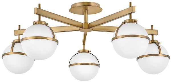 Elstead Lighting Hollis Deckenleuchte Semi-Flush 5-Light Messing Opalglas E14 IP44