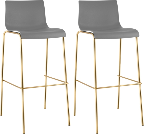 CLP Barhocker 2er Set Hover Sitz aus Kunststoff Vierfußgestell Goldoptik bis 150 kg,grau