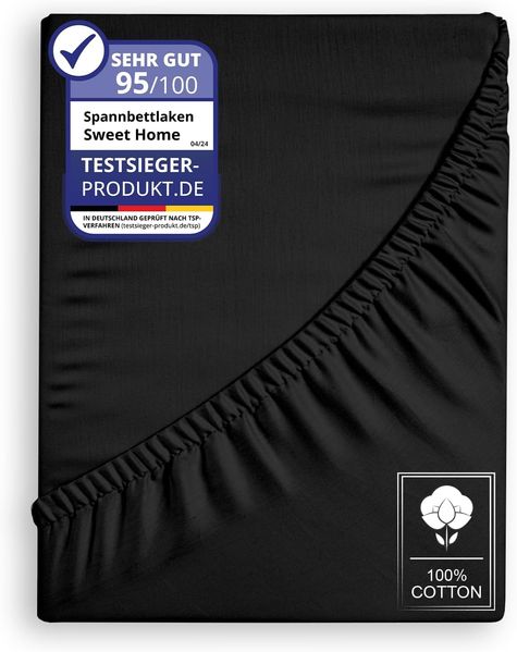 Jersey Spannbettlaken Spannbetttuch 100% Baumwolle Bettlaken Betttuch 135GSM Schwarz 180x200cm