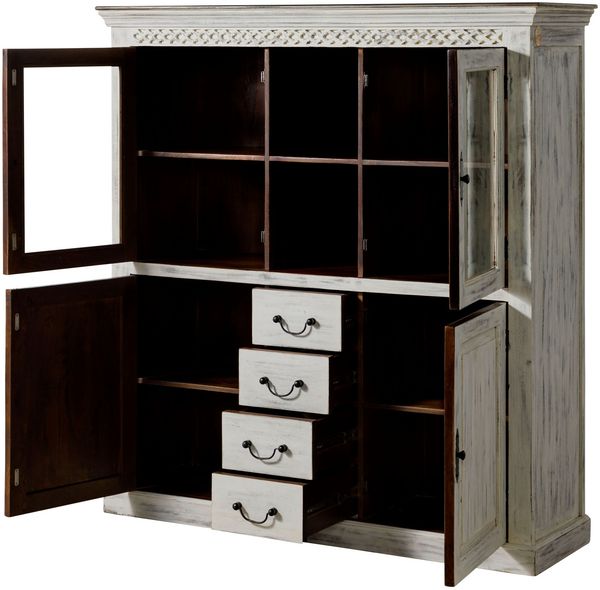 Highboard Mango / Akazie 150x45x160 weiß gewachst CASTLE-ANTIK #105