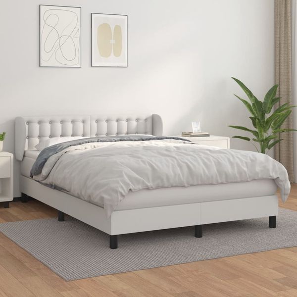 vidaXL Boxspringbett mit Matratze Weiß 140x200 cm Kunstleder 3127314