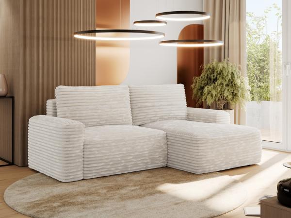 L-förmiges Ecksofa mit Armlehnen, Schlaffunktion und losen Kissen - BELLUNO - rechts - Beige Cord