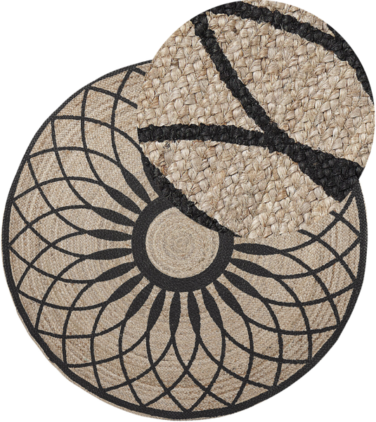 Teppich Jute beige schwarz ⌀ 140 cm Kurzflor KULLAR