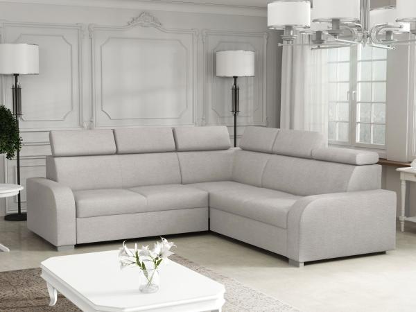 Ecksofa Apollo 2rR2p mit Schlaffunktion und Bettkasten, L-Form, Einstellbare Kopfstützen (Farbe: Crown 16)