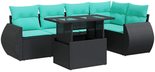 vidaXL 6-tlg. Garten-Sofagarnitur mit Kissen Schwarz Poly Rattan 3326638