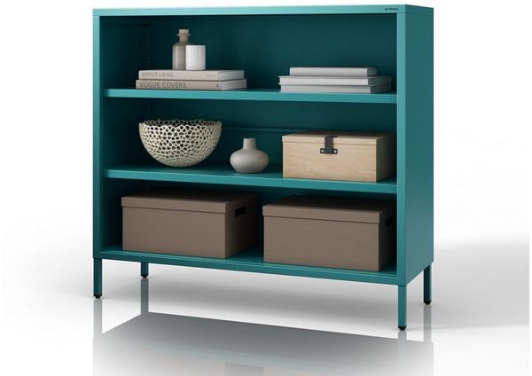 Jan Nowak Niedriges Bücherregal Metall - Luca | 2 Verstellbare Ablagen, Industrial Style | Standregal für Wohnzimmer, Schlafzimmer, Kleines Regal, Buchregal Glitzernd | 100 x 90 x 35 cm | Marine