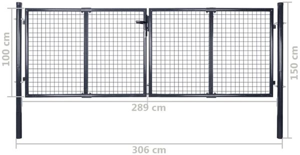 vidaXL Maschen-Gartentor verzinkter Stahl 300 x 100 cm Grau 143363 Bild 9