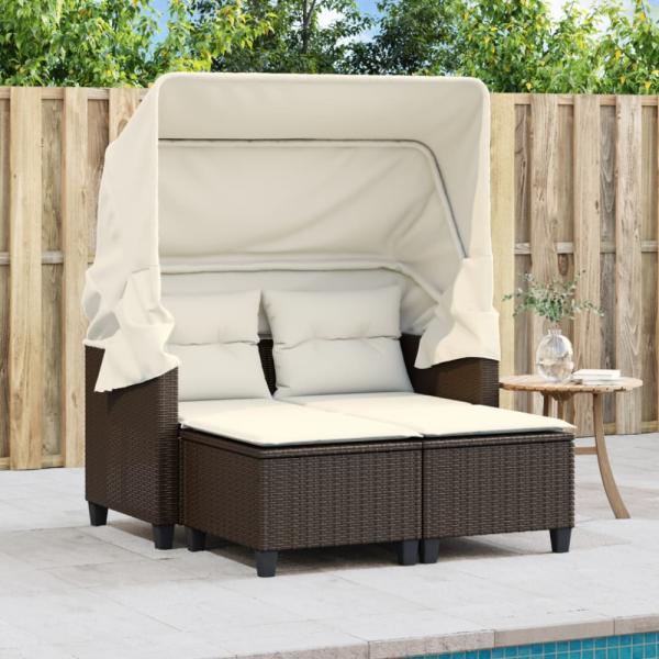 vidaXL Gartensofa 2-Sitzer mit Dach und Hockern Braun Poly Rattan 365782 Bild 6