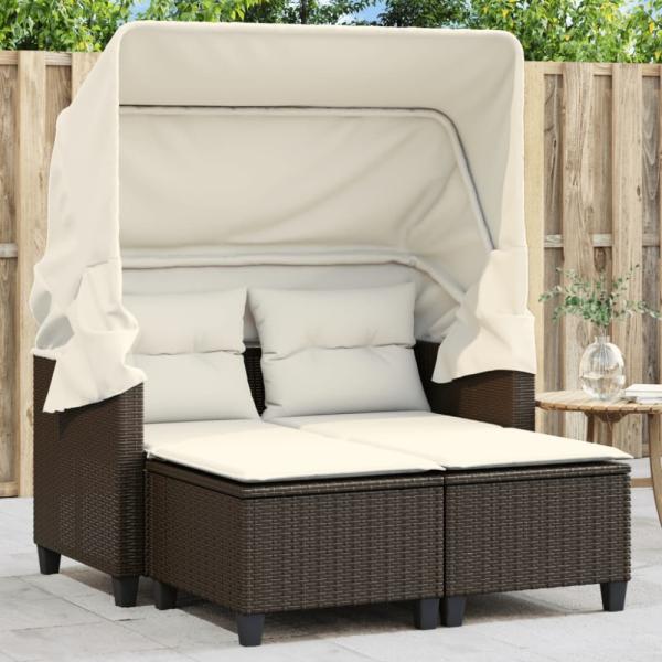 vidaXL Gartensofa 2-Sitzer mit Dach und Hockern Braun Poly Rattan 365782 Bild 1