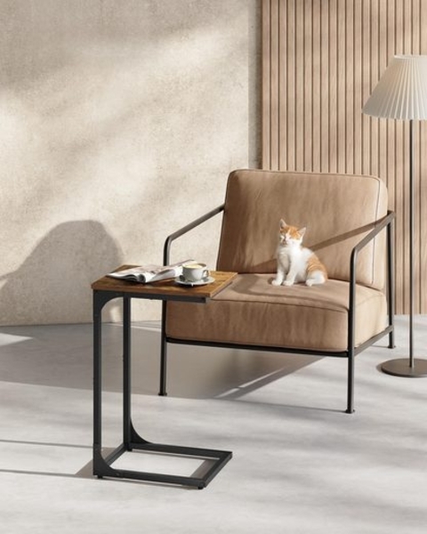 VASAGLE Beistelltisch, C Form, mit Metallgestell, industriell, Holz/Stahl vintagebraun-schwarz, 30 x 40 x 62 cm