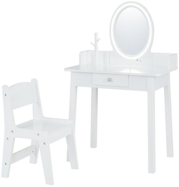 COSTWAY Schminktisch, Kinder Frisiertisch Set mit Stuhl
