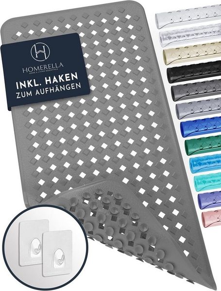 Homerella Badematte rutschfest Hautsensitiv 88x39cm, INKL. AUFHÄNGUNG, Antirutschmatte Badewanne BPA frei, Duschmatte schimmelresistent & maschinenwaschbar